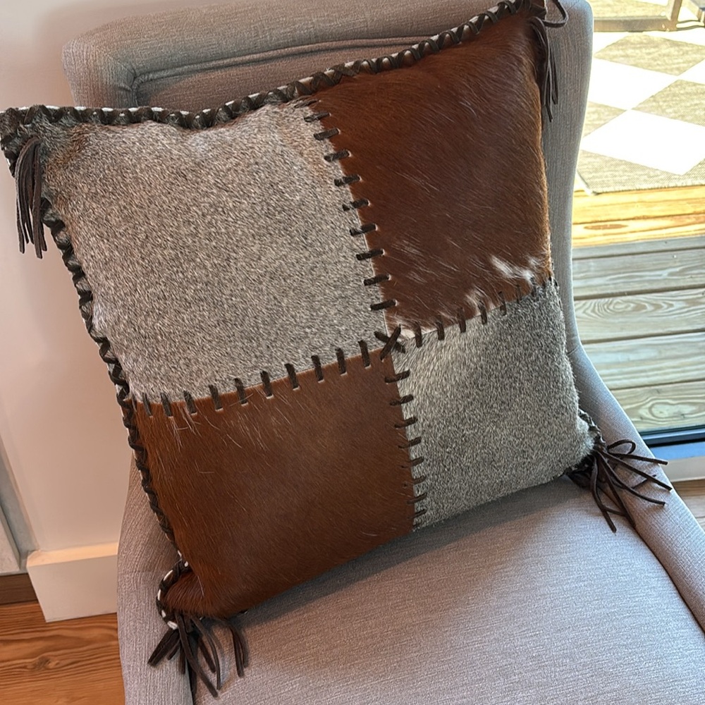 YKK 100% Real Cowhide Reversible Patchwork Accent Pillow Cover